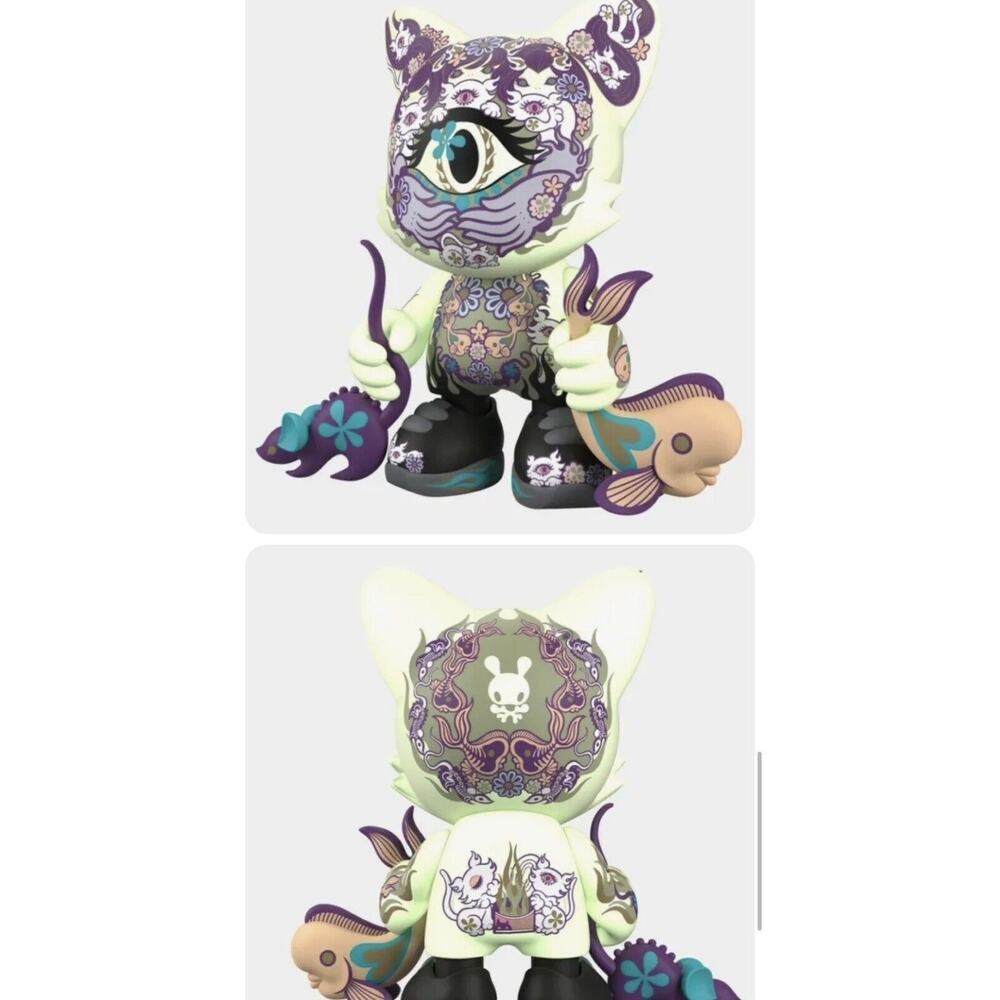 NEW Junko Mizuno‎ Ailurophile Glow Superplastic Janky 8" Vinyl Toy Cat Fish NIB